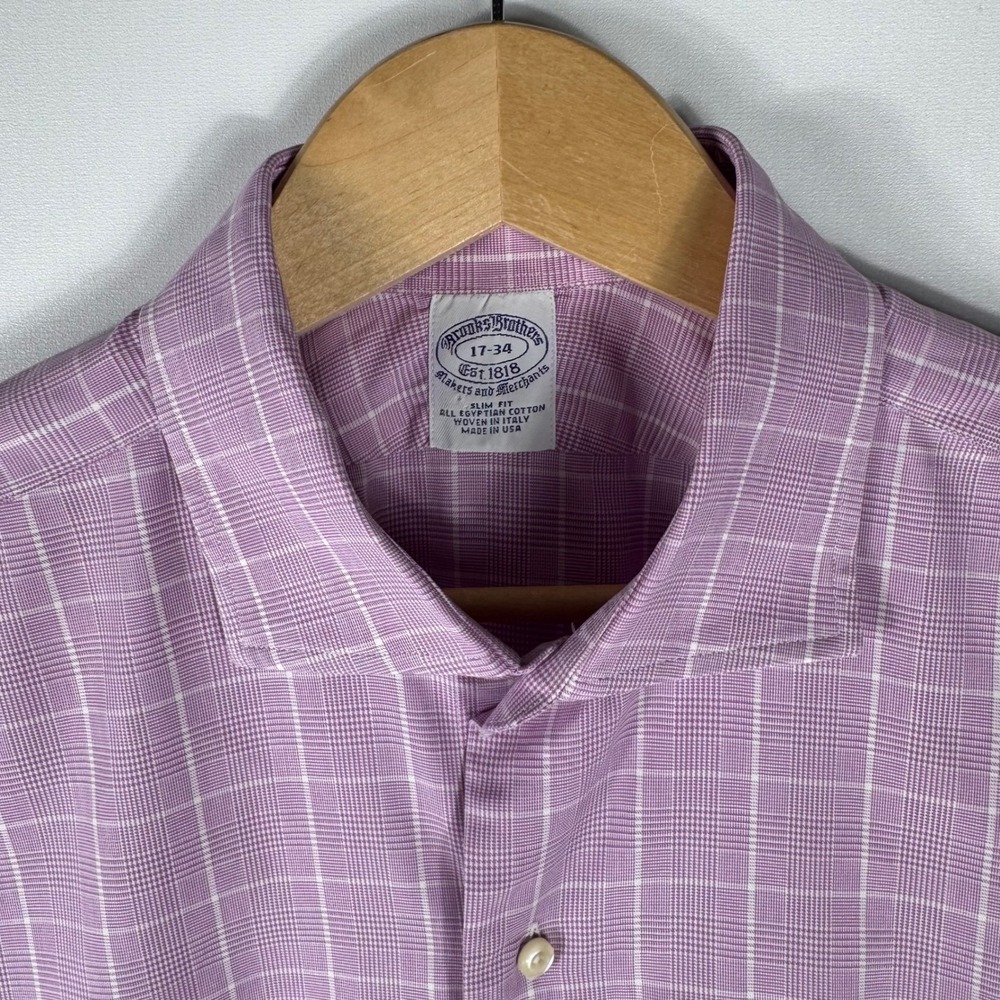 Brooks Brothers Slim Fit Plaid Egyptian Cotton Dress Shirt Mens 17-34 USA Made - Picture 6 of 7